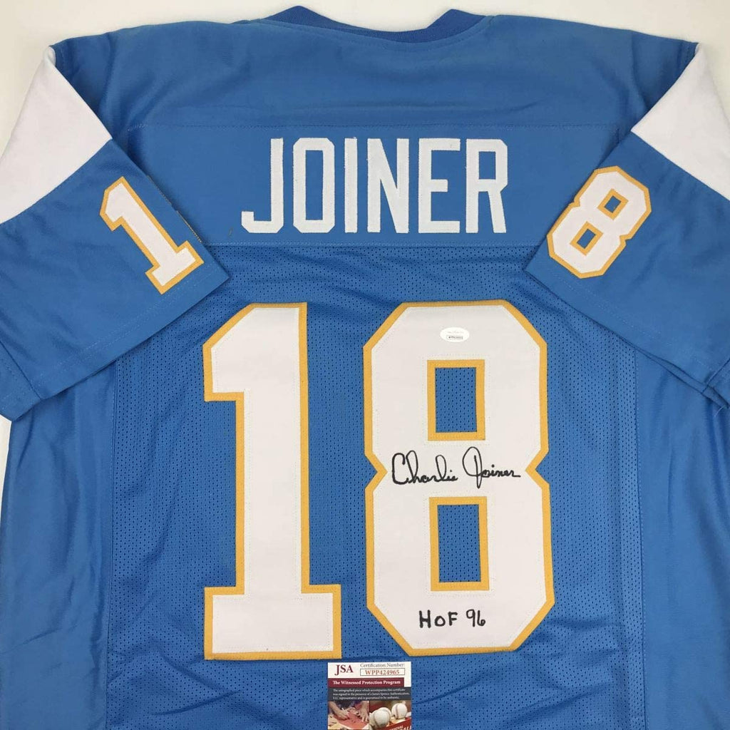 Autographed/Signed Charlie Joiner HOF 96 San Diego Powder Blue Football Jersey JSA COA
