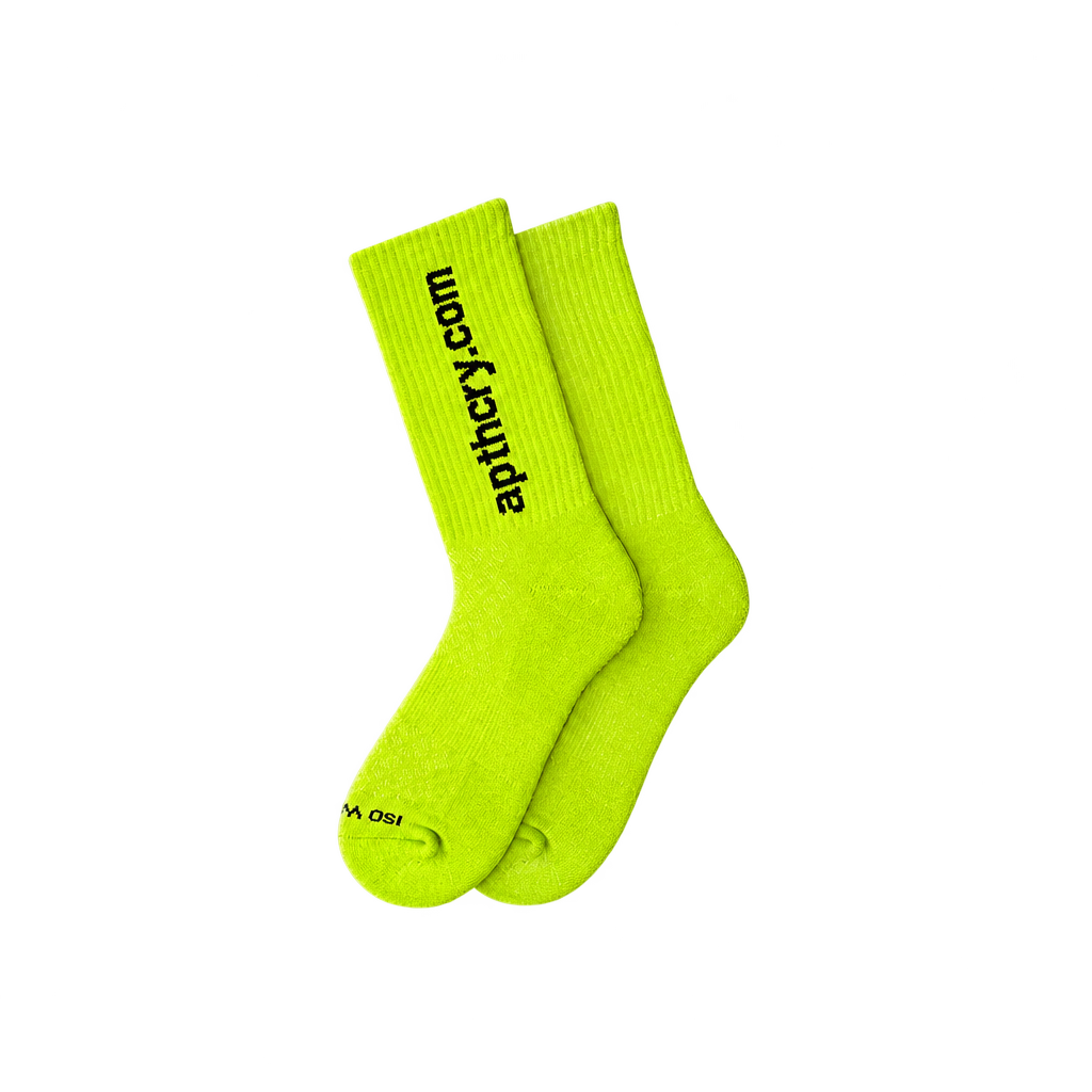 Neon yellow-green crew socks with background removed